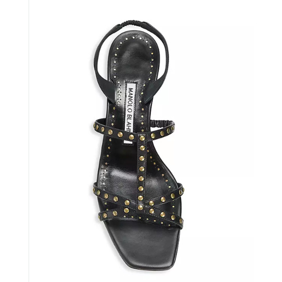 Manolo Blahnik Shoes - MANOLO BLAHNIK Luce Black Leather T-Strap Sandal, 50mm, 38 Retail $845